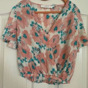 ASTR the label flutter sleeve faux wrap crop top